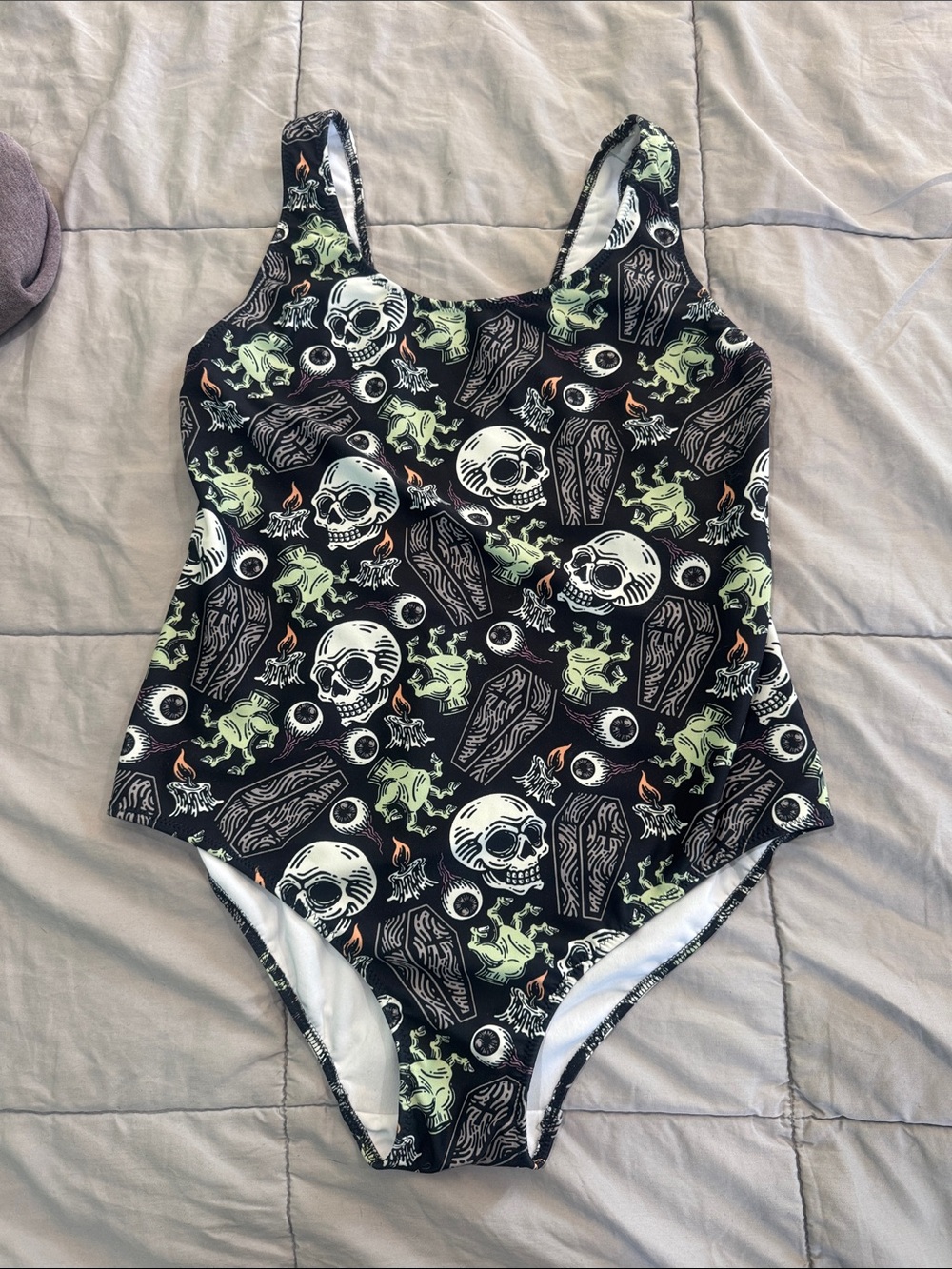 Black Skull Print One-Piece Swimsuit